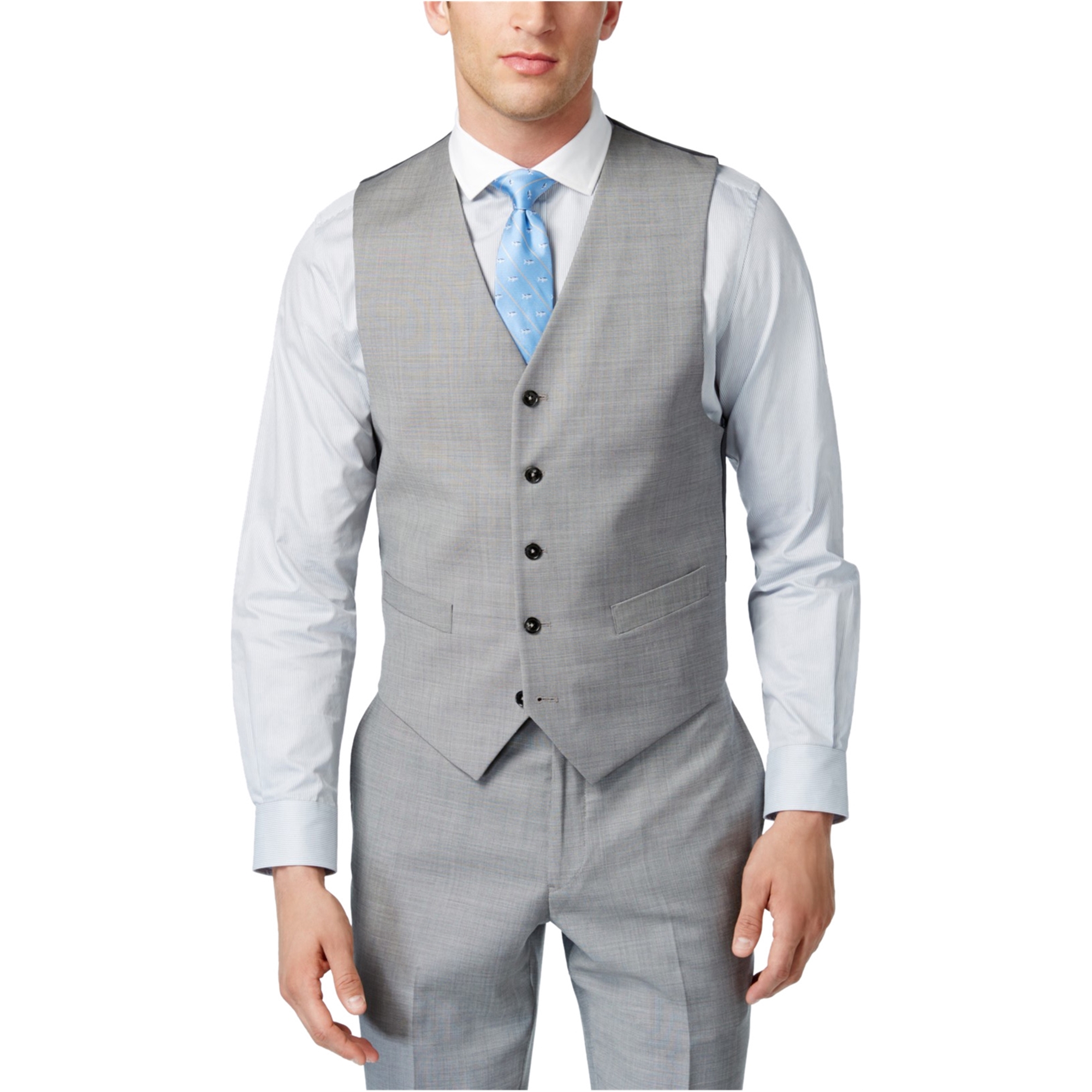 Tommy Hilfiger Mens Heathered Five Button Vest, Grey, Small (Regular)